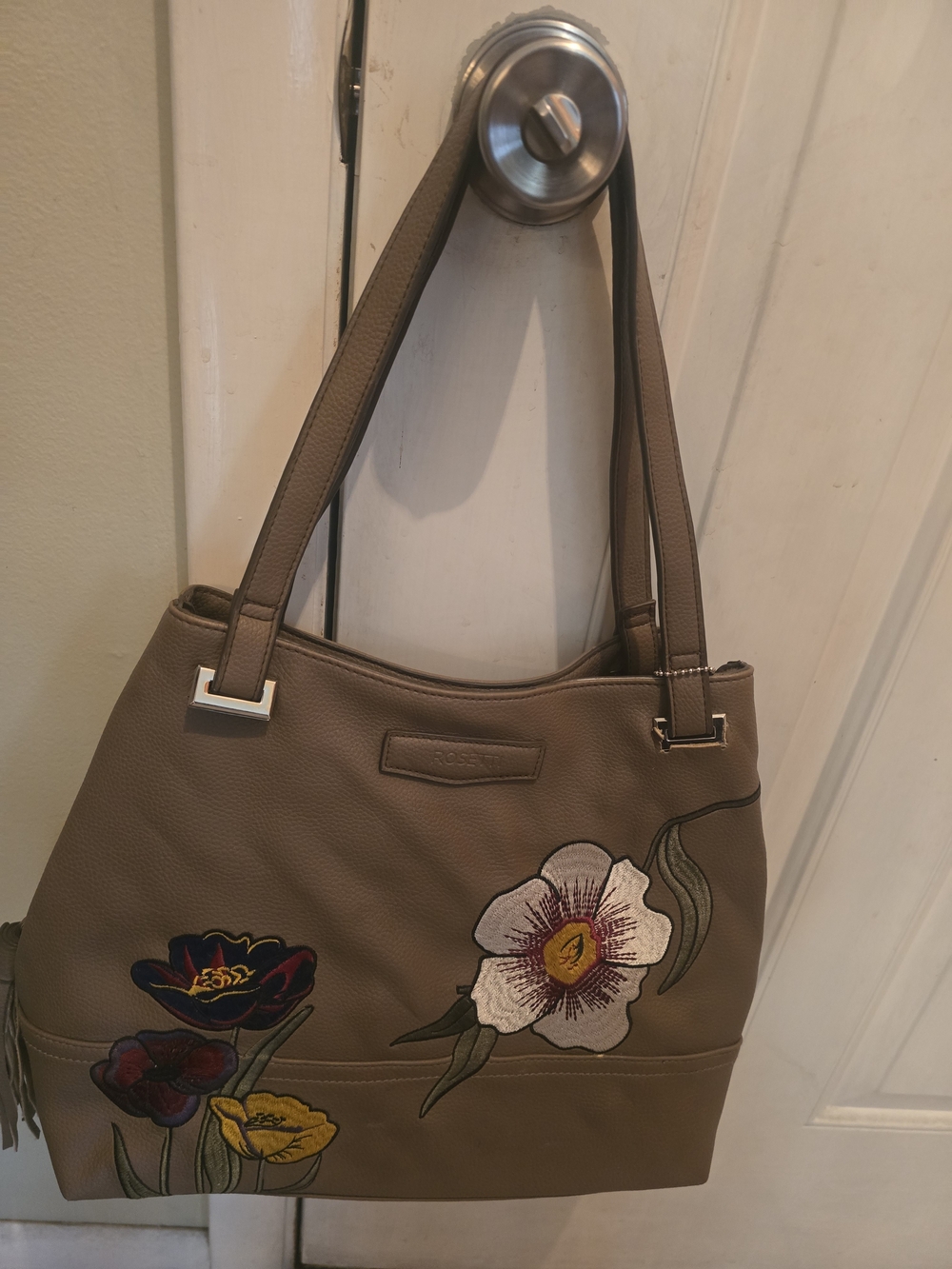 Rosetti Taupe Floral Embroidered Shoulder Bag